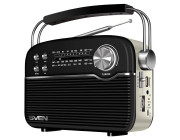 SVEN SRP-500 Black, FM/AM/SW Radio, 3W RMS, 8-band radio receiver, built-in audio files player from USB-fash, microSD and SD card storage devices, telescopic swivel antenna, built-in battery